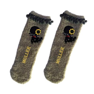 China Winter Fluffy Warm Antibacterial Fuzzy Slipper Socks Thermal Cozy with Beads in Cuffs, Cartoon Octopus Pattern for sale