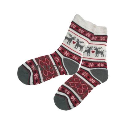 China Antibacterial Women's Christmas Fleece Lined Slipper Socks With Fairisle Pattern for sale