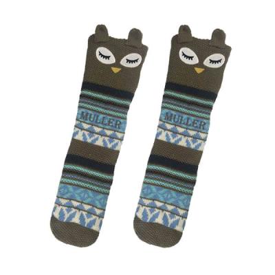 China Antibacterial Women's Cute Soft Cute Thick Non Slip Comfortable Thermal Indoor Slipper Socks With Cartoon Owl Cuffs for sale