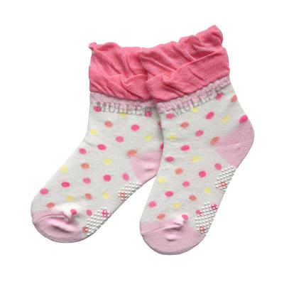 China Sustainable Little Girl Non Slip Socks With Ruched Lace And Polka Dots for sale