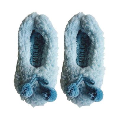 China Solid Kids Fuzzy Slipper Moccasin Socks Viable With Cute Pom Poms for sale