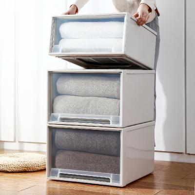 China Multi-size 13L 24L 35L 47L Sustainable Stackable Plastic White Translucent Cloth Type Wardrobe Drawer Storage Box for sale