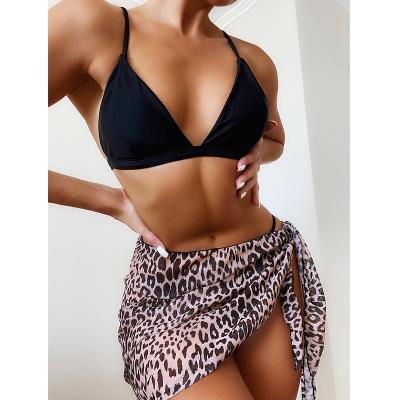 China New Breathable OEM ST5014 3 Pieces Designer Set 2021 Hot Custom Sexy Leopard Swimsuit Bikini Women Solid Beachwear Swimwear Cover Up for sale