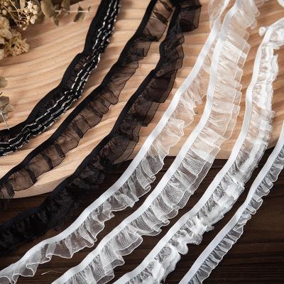 China DIY Black And White Elastic Soft Wrinkle Elastic Stretch Nylon Spandex Lace Knitting Fabric Viable Accessories 1.5-2.8cm for sale