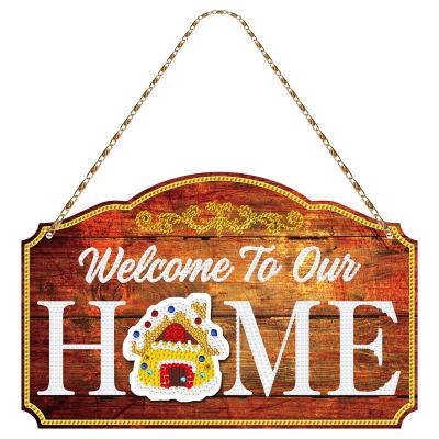 China DIY 12 Modern Icons Interchangeable Crystal Rhinestone Diamond Painting Welcome Sign for Front Door Hanging Decoration for sale