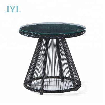 China newest UV-resistant rattan small round side table set with aluminum frame for garden balcony use for sale