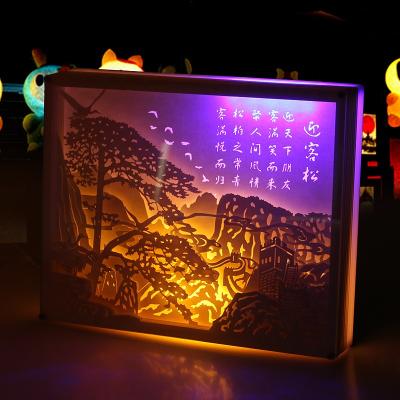 China Holiday decoration & Unique Paper Gift Mall Promotion 3D Cutting Light Shadow Box Frame Gift Promotional Items for sale