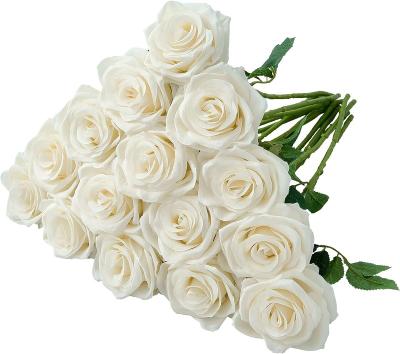 China Home Party Wedding Decoration Artificial Ivory Roses Silk Flowers Realistic White Roses Bouquet Long Stem for Wedding Home Party Birthday Decoration for sale