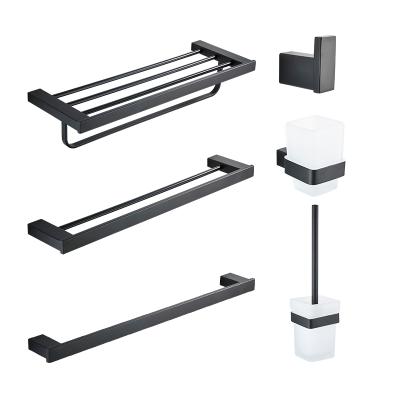 China Sustainable Square 304 Stainless Steel Bathroom Accessories Set Luxury Matte Black Hotel Bathroom Hardware Set for sale