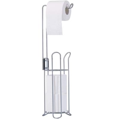 China 2021 Modern New Free Standing Toilet Paper Holder Tissue Paper Roll Storage Rack Chrome Finish for sale