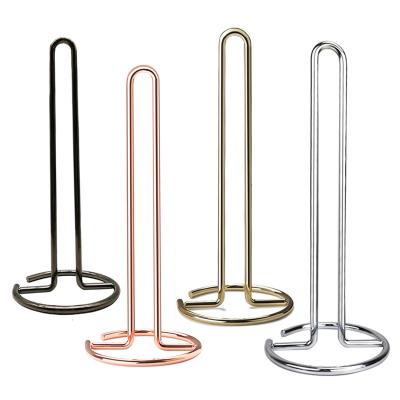 China Amazon Hot Selling Modern Kitchen Towel Paper Holder Iron Wire Chrome Plated Gold Rose Gold Kitchen Paper Holder for sale