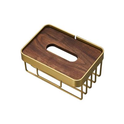 China New EUROPEAN style wooden and brass punch-free toilet paper holder gold tissue tissue paper holder for sale