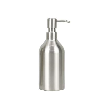 China Hand Touch Countertop Stainless Steel Firm Brushed 500ml Liquid Soap Dispenser Bottle And Pump For Hotel Room for sale