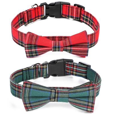 China Viable Wholesale Dog Bowtie Collar Pet Supplies Christmas Design Plaid With Detachable Bow Tie Pet Cat Collars for sale