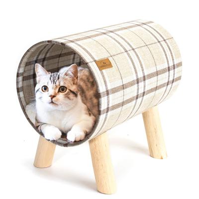 China Breathable Cat Tunnel Features Plush Bed Cat Craft Tunnel Bed Wooden Legs Pet High Bed for sale