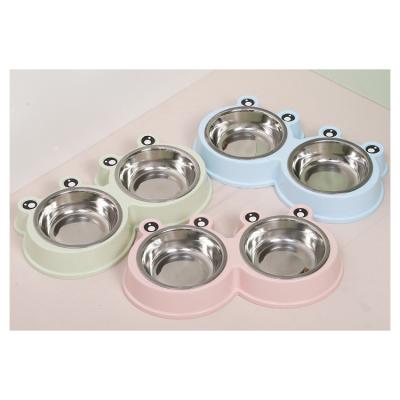 China Perfiso Cute Sustainable Design Food Water Feeder For Small Dogs Cats Double Stainless Steel Pet Bowls for sale