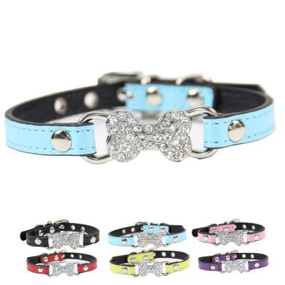 China Viable PU Cat Collar Leather Pet Collar Crystal Diamonds Studded Dog Collars Rhinestones for sale