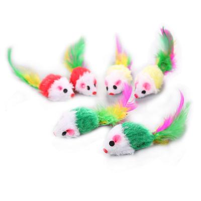 China Sustainable Plush Fur Interactive Mice Cat Toy With Rattle for sale