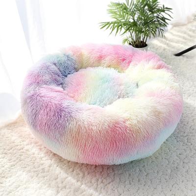 China Breathable Wholesale Custom Round Cute Donut Dog Bed Multiple Colors Fluffy Pet Bed Dog Cat Bed for sale