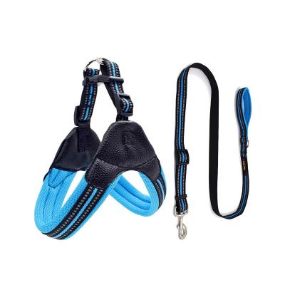 China Padded Leather Adjustable Designer Backpack Strap Leash Dog Harness for sale