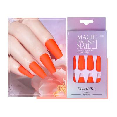 China Easy To Apply Customize Gradient Neon Fluorescent Fake Nails 24 Pcs Bar Girls Press On Nails Orange for sale