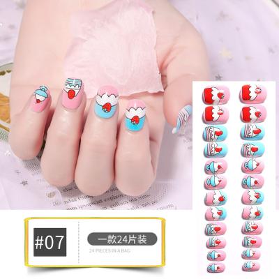 China Easy To Apply Wholesale Cute Kids Press On Nails Colorful Ready To Wear Fake Nails With Glue Pre-gummed Fake Nails For Kids for sale