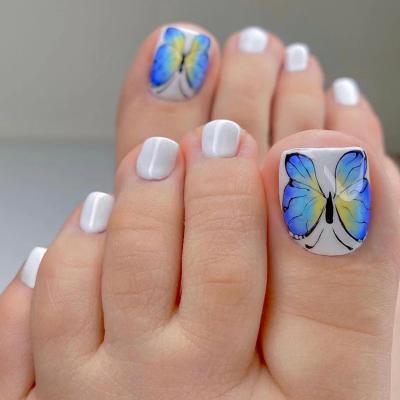 China Easy To Apply Cheap Price 24pcs/box False Toe Nails Many Designs Daily Butterfly Press On Toe Full Cover Manicure Accessories For Toe for sale