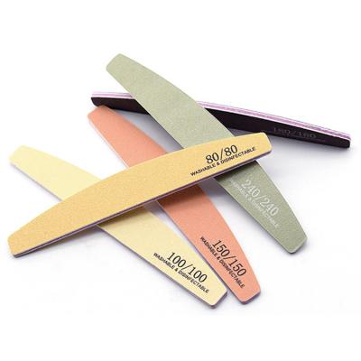 China Nail Art Polishing Tools Emery Board Professional Washable Nail Files Yellow Green 80/80 180/180 Double Side Half Moon Disposable Nail File for sale