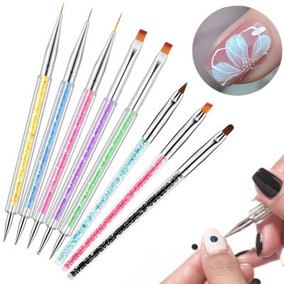 China Acrylic Nail Art Coating Brush Drawing Pen Painting Tools Grid Stripes Nails Art UV Gel Tips Rhinestones Handle DIY Nail Dotting Pen for sale