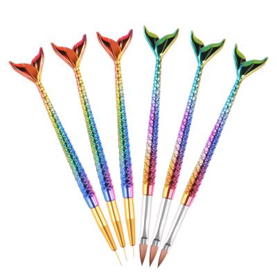 China Wholesale 6PCS NAIL Laser Gradient Fishtail Painted Pen Nail Brush Pen Carving Drawing Pen for sale