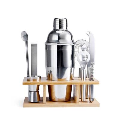 China Viable Amazon Hot Selling Mixology Bartender Kit With Bamboo Holder Stainless Steel Cocktail Shaker Set 9pcs for sale