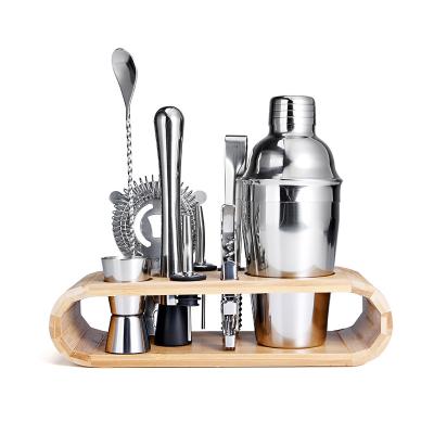 China Amazon Selling Viable Hot Cocktail Shaker Set 10 PCS With Stand Bamboo Bartender Kit Mixed Drink Shaker for sale