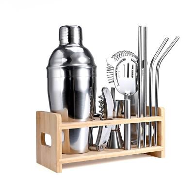 China Viable High Quality Mixology Bartender Kit 13 Pcs Cocktail Shaker Set With Stylish Bamboo Stand for sale