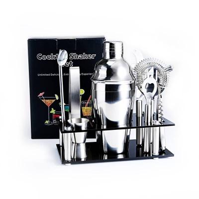 China Viable Bartender Stainless Steel Mixology Kit 9 PCs Shaker Set Acrylic Viable Stand for Cocktail for sale