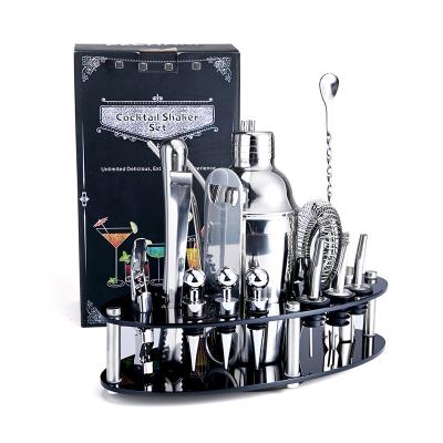 China 20 Piece Food Grade Metal Viable Cocktail Shaker Set Acrylic Stand Bar Accessories For Party for sale