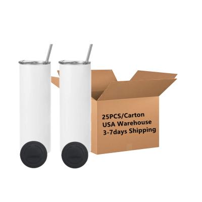 China Free Shipping Mazoho USA Warehouse Stocked 20oz Stainless Steel Sublimation White Straight Lean Tumbler With Straw And Silicone Mat for sale