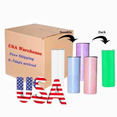 China Mazoho Stocked USA Warehouse Free Shipping 20oz UV Color Change With Glow In The Dark Bright Straight Sublimation Tumbler With Metal Straw for sale