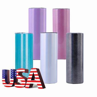 China Mazoho Stocked USA Warehouse Free Shipping 20oz Sublimation Blanks Vacuum Skinny Rainbow Glitter Sublimation Tumbler With Metal Straw for sale