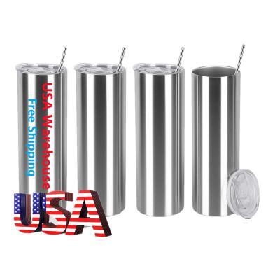 China Maozho USA Warehouse Wholesale 20oz Lean Silver Color Stocked Straight Sublimation Masks Stainless Steel Tumblers With Metal Straw for sale