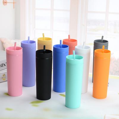 China Mazoho Stocked 16oz Plastic Double Wall Tumbler Cup Matte Color Acrylic Lean Stocked Tumbler with Lids and Straws for sale