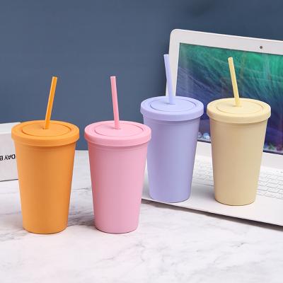 China Mazoho Stocked Amazon Hot 16oz Colored Reusable Cups Double Wall Matte Plastic Tumblers With Lids And Straws for sale