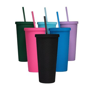 China Mazoho Stocked Amazon Wall 24oz Hot Wholesale Matte Plastic Studded Tumbler With Double Lid Straw for sale