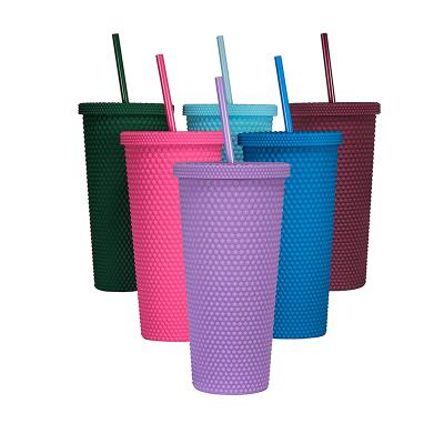 China Mazoho Sustainable 24oz Reusable Cups With Lids And Straws Double Wall Matte Plastic Bulk Studded Tumblers for sale