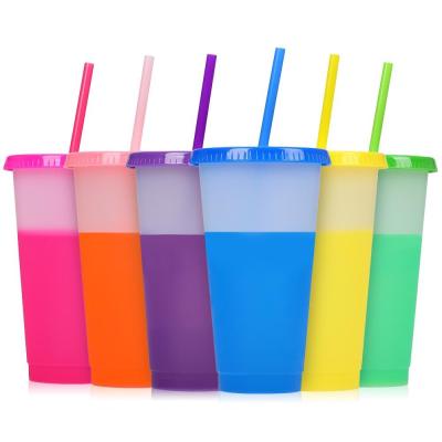 China Mazoho 24oz BPA Free Plastic Color Cup Viable Cold Water Changing Cups With Lid And Straw for sale