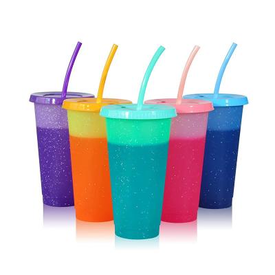 China Mazoho Stocked Reusable Plastic Color Changing Tumbler Drinking Changing Cups With Straw for sale