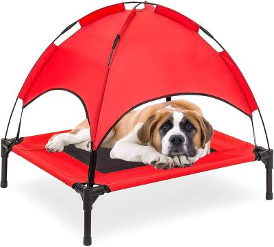 China Durable Outdoor Portable Travel Oxford Canopy Dog Bed Shade Raised Pet Crib For Camping Beach for sale