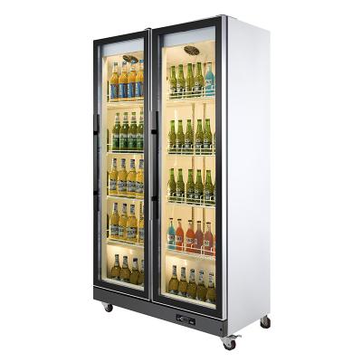 China Straight Glass Single-temperature LED Beer Fridge Showcase 2 Door Bar Fridge for sale