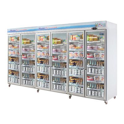 China Single-Temperature Six Upright Commercial Supermarket Showcase 6 Door Glass Freezers for sale