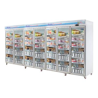 China Transparent Glass Door Freezer Supermarket Showcases 7 Vertical Clear Glass Door Freezer for sale