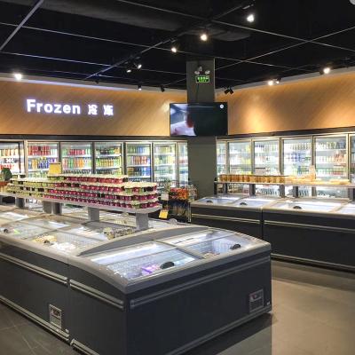 China High Temperature Curved Door Glass Island Cooler Display Freezer For Supermarket for sale